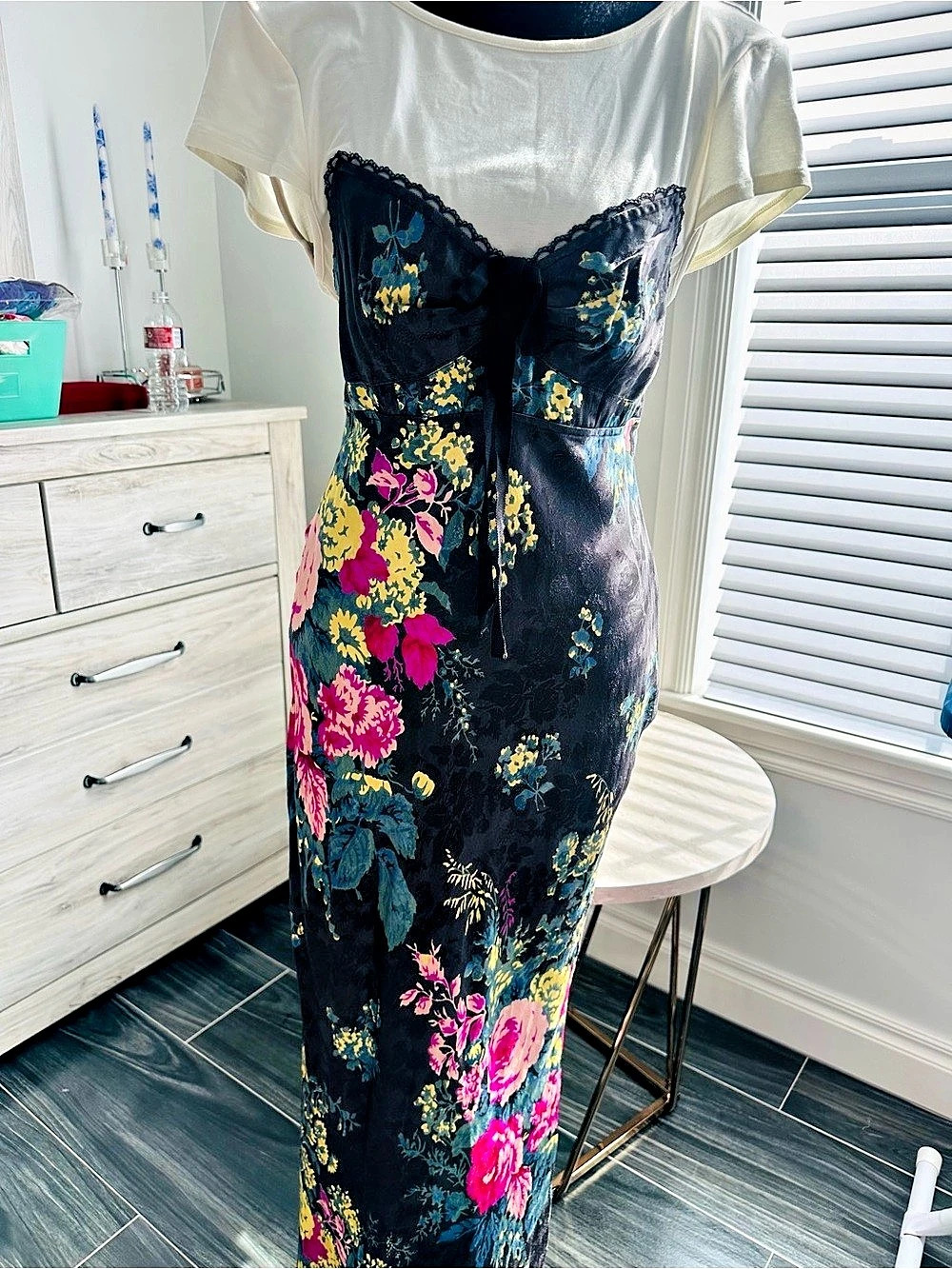 Anthropologie Floral Maxi Dress in Black & Pink Size Small NWT